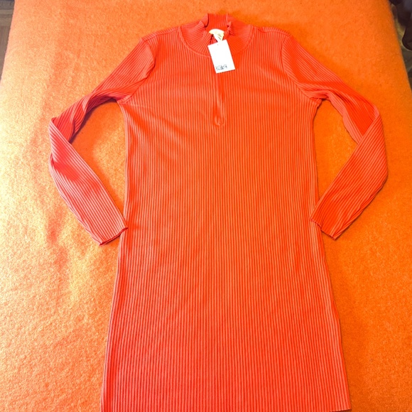H&M bright orange rib knit half zip bodycon mini dress NWT - Picture 2 of 7